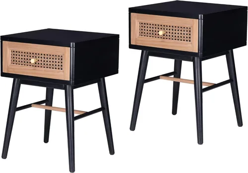 Miniatura 14 de COZAYH Mesita de noche de estilo granja moderna completamente ensamblada con líneas limpias, mesa auxiliar con 1 cajón, negro