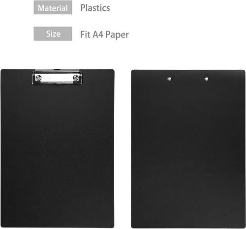 Miniatura 7 de Portapapeles color negro, paquete de 10 portapapeles tamaño carta A4 con clip de metal de perfil bajo y agujero para colgar para oficina y hogar