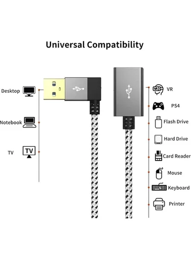 Miniatura 4 de CableCreation Cable de extensión USB 3.0 corto de 1 pie, cable extensor USB macho a hembra en ángulo izquierdo, USB 3.0 de 90 grados para VR