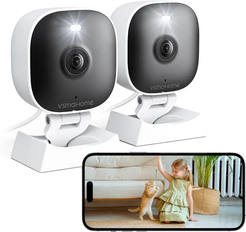 Cámaras 2K para seguridad en el hogar interior/exterior, cámaras interiores para casa/bebé/anciano/mascota, cámara WiFi con cable, Plug & Play,