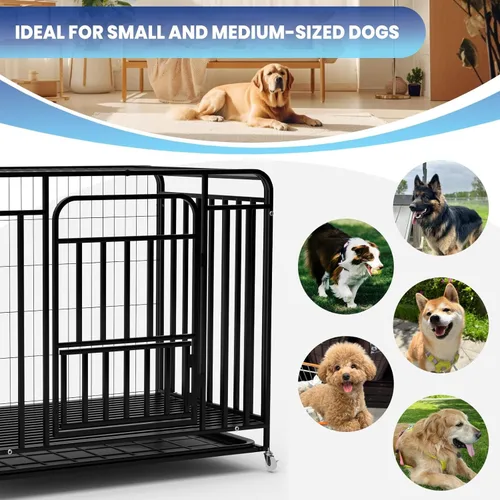 Miniatura 2 de Jaula extragrande para perros grandes, medianos, 42 pulgadas, resistente, indestructible, con ruedas bloqueables y puerta doble extraíble, fácil