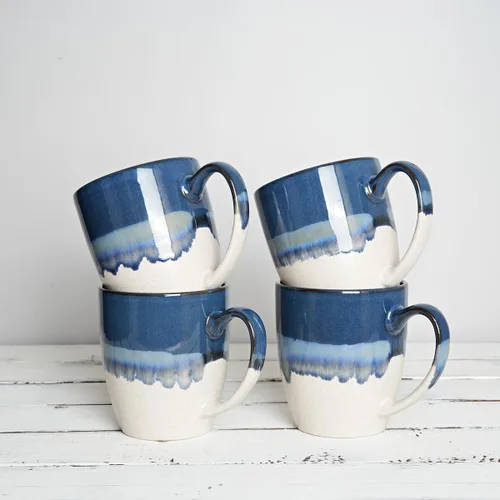 Miniatura 6 de Bosmarlin Juego de 4 tazas de café de cerámica, 17 oz, tazas de café con asa grande, aptas para microondas, esmalte reactivo único Azul profundo