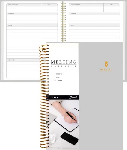 Miniatura 20 de Cuaderno de Reuniones para Trabajo con Elementos de Acción 5.5×8.5 Tapa Dura Espiral Planificador de Reuniones para Oficina Negocios Notas