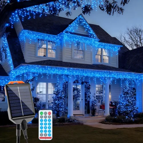 Miniatura 11 de Luces solares de Navidad para exteriores, 640 LED, 16 pies + 60 pies, luces solares de carámbano que cambian de color, impermeables, con 13 modos