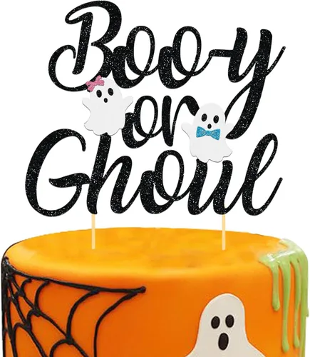 Miniatura 11 de 24 piezas de adornos de Halloween para cupcakes fantasmas, palillos de revelación de género para niños y niñas, adornos para tartas rosas y azules