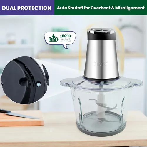 Miniatura 6 de BUMET tazones 2X12 tazas 800W procesador de alimentos eléctrico con temporizador LED. Cuchilla de 3 niveles con 6 filos para picar, cortar, ideal