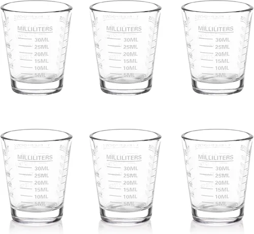 Miniatura 13 de SAIAOKJ Juego de Vasos de Chupito y Taza de Medición 2PAQUETE Vasos de Chupito Espresso de Vidrio Pesado Líquido 26 Mediciones Incrementales 1 OZ, 2