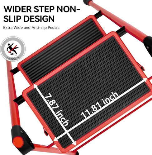 Miniatura 2 de KINGRACK Escalera plegable de 4 escalones, escalera de acero de seguridad resistente de alta resistencia con pasamanos y pedales anchos para Rojo