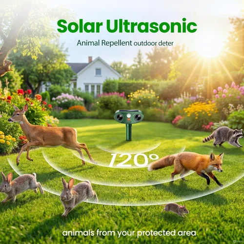 Miniatura 3 de Repelente solar ultrasónico de animales para exteriores, dispositivos repelentes de ciervos, ardilla, gato, mapache, conejo, perro, disuasorio