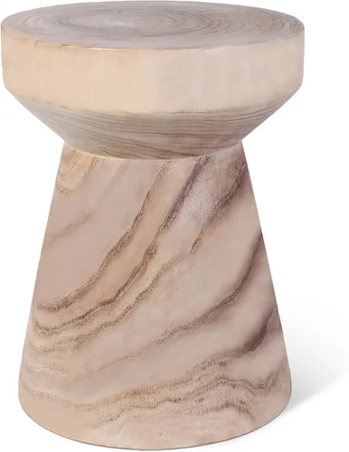 Miniatura 8 de Athaliah Mesa auxiliar de madera, mesa auxiliar de tocón de árbol de madera rústica tallada a mano, mesa de centro redonda de madera de paulownia