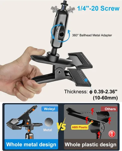 Miniatura 3 de Soporte de teléfono para visera solar para automóvil, brazo mágico de metal, soporte para teléfono celular con abrazadera de cámara de tornillo