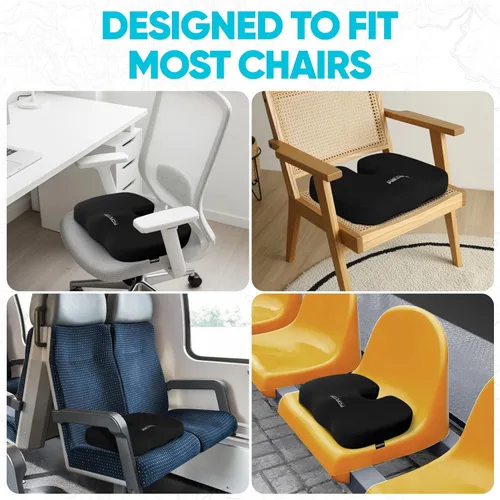 Miniatura 9 de FORTEM Cojín de asiento, cojín para silla de oficina, espuma viscoelástica para silla de escritorio, ciática, coxis, alivio del dolor de coxis