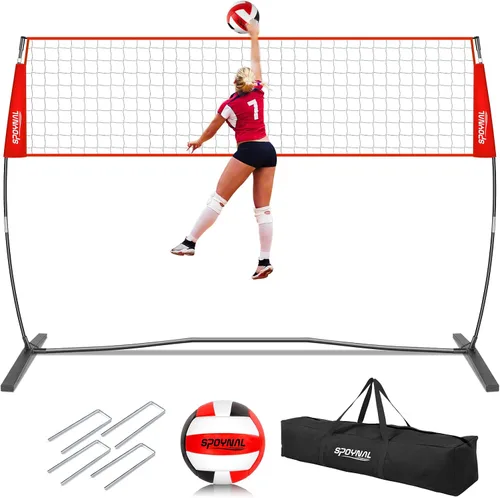 Red de voleibol portátil de 12 pies/20 pies para patio trasero, red de práctica de voleibol independiente, juego de entrenamiento de voleibol para