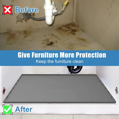 Miniatura 6 de Tapete para debajo del fregadero de cocina, impermeable, 34 x 22 pulgadas, forro de silicona para debajo del fregadero, tapete protector de gabinete