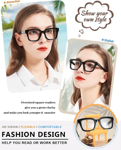 Miniatura 2 de MARE AZZURO Lentes de lectura de gran tamaño para mujer, gruesos, grandes lectores 1.0 1.25 1.5 1.75 2.0 2.25 2.5 2.75 3.0 3.5 4.0 5.0 6.0