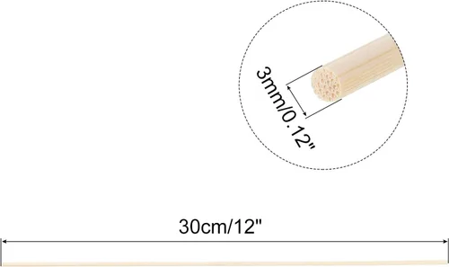 Miniatura 2 de MECCANIXITY Varillas de madera, varillas de madera redondas de 1/8 x 12, palo de bambú para artes, manualidades, accesorios de cabina de fotos
