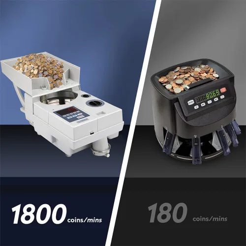 Miniatura 6 de Ribao CS-10S Contador y Clasificador de Monedas Portátil de Alta Velocidad, Velocidad de Conteo de 1800 Monedas por Minuto, Capacidad de Tolva