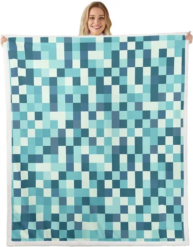 Miniatura 12 de Manfei Miner Style Grid Throw Blanket Green Pixel Shade Plaid Fleece Blanket Modern Geometric Games Cozy Throws for Bed Couch Sofa,Kids Boys Girls