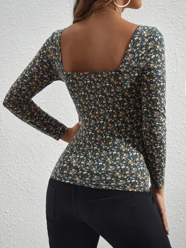 Miniatura 2 de MakeMeChic Camisa de maternidad para mujer manga larga cuello corazón camiseta ajustada para embarazo