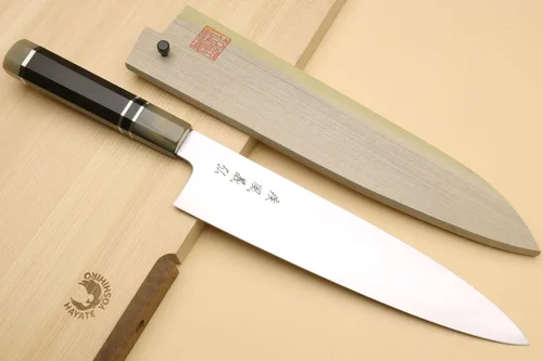 Miniatura 2 de Yoshihiro HAP40 Gyuto - Cuchillo de chef de acero inoxidable de alta velocidad, mango de ébano de triple anillo (8.25 pulgadas)