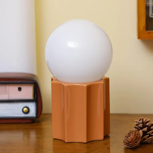Miniatura 2 de Lámpara de mesa moderna de cerámica, base de cerámica caqui, bola redonda de jade blanco, acento de vidrio de cristal