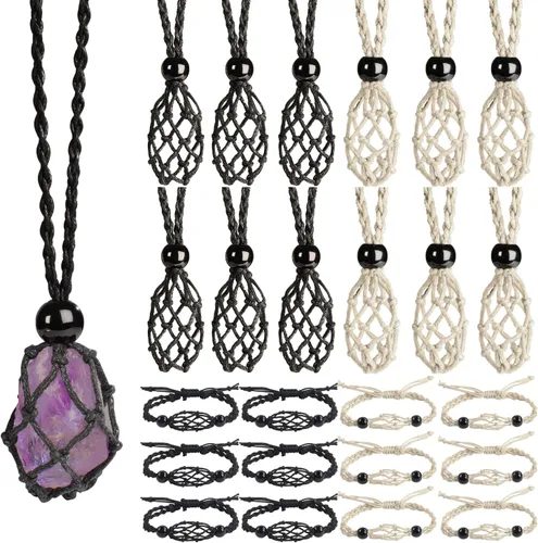 Miniatura 9 de 24Pcs Collar de Cristal Ajustable Collar de Piedra de Cristal Collar con Colgante Cordón de Collar Trenzado a Mano Cuerdas para Hacer Joyería