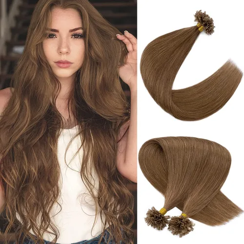 Miniatura 10 de Extensiones de cabello humano con punta en U, con queratina de fusión caliente, extensiones de cabello humano real, extensiones de cabello Remy