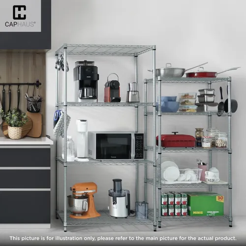Miniatura 8 de CAPHAUS Estantes ajustables comerciales NSF de alta resistencia con ruedas y pies, estante de metal para almacenamiento de cocina, estantería