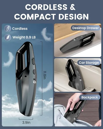 Miniatura 6 de Aspiradora de mano inalámbrica, mini aspiradora portátil de mano para automóvil, aspiradora portátil con filtro HEPA, de mano inalámbrica