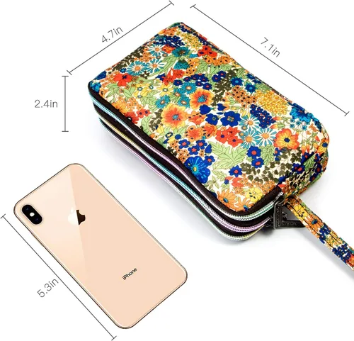 Miniatura 4 de BIAOTIE Cartera de pulsera de gran capacidad, Bolso de mano de nailon impreso impermeable para mujer