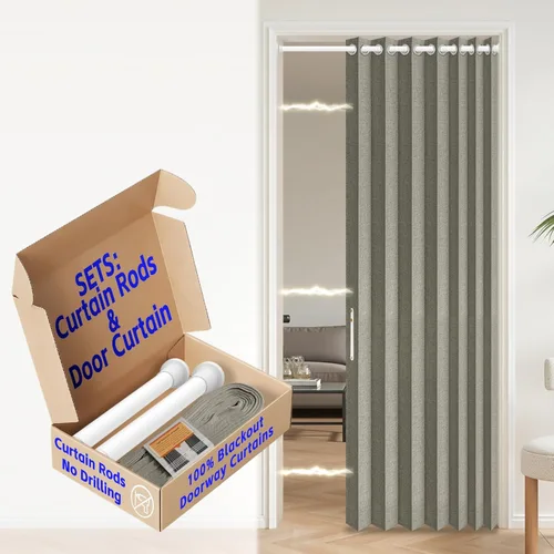 Miniatura 38 de AJAZZ Cortina de puerta magnética 100% opaca de acordeón para armario, cortina invisible para puerta interior de dormitorio, sala de estar, pasillo