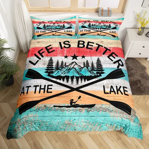 Miniatura 47 de Lake House - Juego de funda de edredón tamaño individual, estilo rústico de granja vieja para niños, adolescentes y adultos, decoración