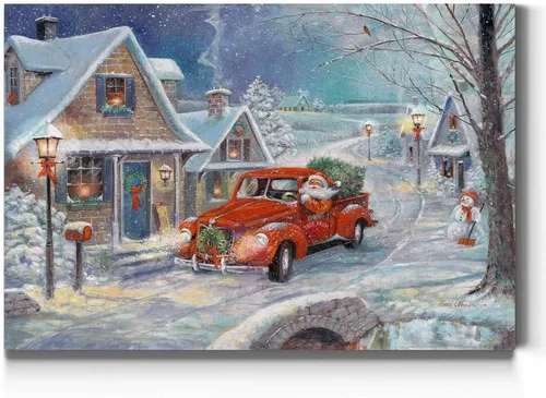 Miniatura 13 de Renditions Galley - Arte de pared de Papá Noel de dibujos animados, fondo de copo de nieve verde y blanco, decoraciones de Navidad lindas y frescas