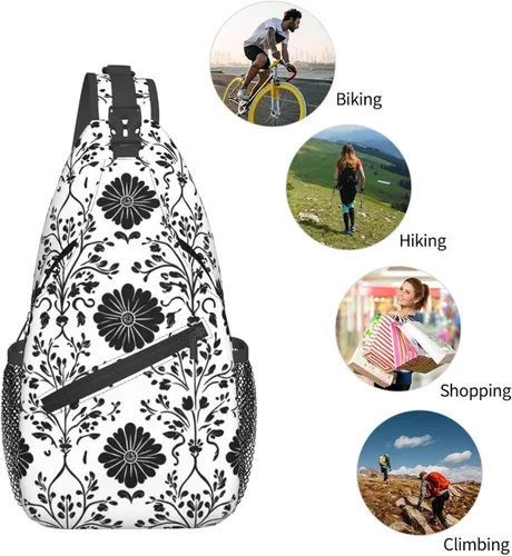 Miniatura 5 de Small Crossbody Bags for Women Men - Vintage Flower Black Print Adjustable Shoulder Bag Fanny Packs Belt Sling Bag Crossbody Purses Backpack for