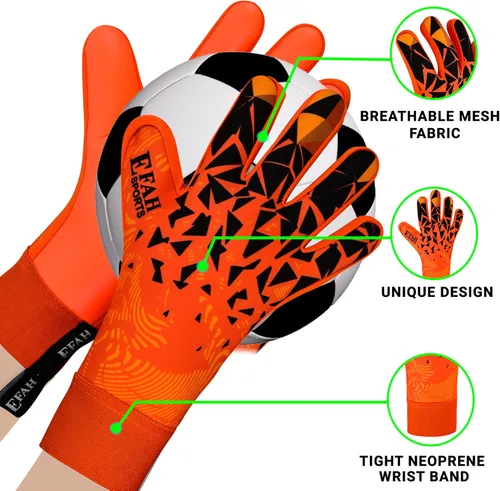 Miniatura 5 de Guantes de portero de fútbol para niños, jóvenes y adultos profesionales con palmas de protección y agarre reforzado Naranja