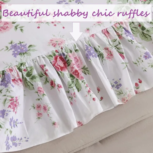 Miniatura 6 de Queen's House Juego de Sábanas Florales de Rosas Románticas de 4 Piezas Ropa de Cama Vintage Shabby Chic Estilo Campestre Francés Sábanas con Rosa
