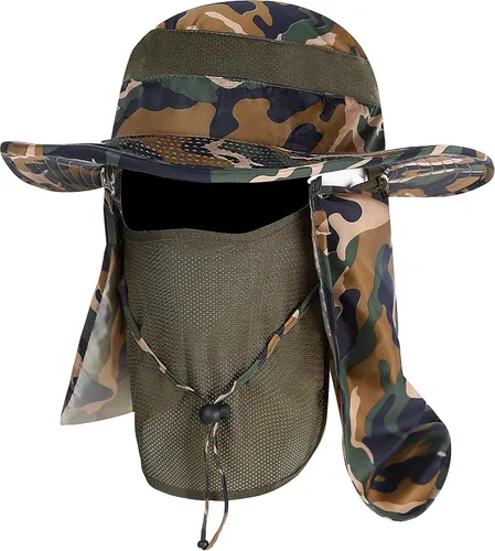 Miniatura 7 de YR.Lover Gorra de pesca de ala ancha con protección solar UV para exteriores con solapa extraíble