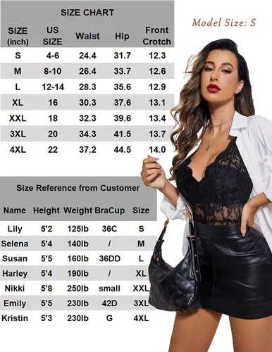 Miniatura 7 de Avidlove - Body de encaje sexy, lencería de una pieza para mujer, con escote en V profundo