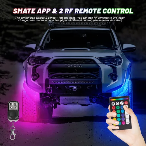 Miniatura 4 de 10 vainas RGB LED Rock Lights para camión, ATV, UTV, carrito de golf, todoterreno, RZR Pickup SUV, kit impermeable multicolor para autos con modo