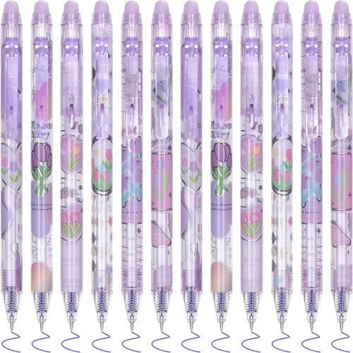 Temiary 12Pcs Bolígrafos de Gel Borrables Lindos, Hacen Desaparecer los Errores, Punta Fina de 0.02 Pulgadas (0.5mm) para Escritura Suave en Púrpura