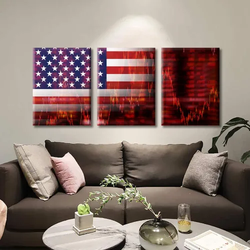 Miniatura 2 de Arte de pared de Crisis in USA para sala de estar, bandera de Estados Unidos, decoración del hogar, gráficos de otoño en Estados Unidos de América