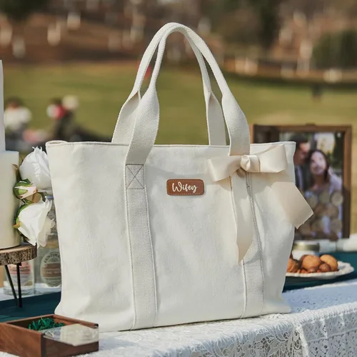 Miniatura 7 de AW BRIDAL Monogram Canvas Tote Bag for Chrismas, Bridal Shower, Retirement, Birthday Gifts for Women Mom Wife Sister Friends