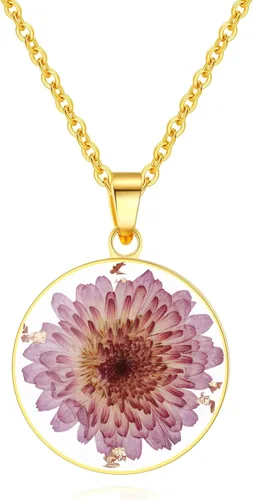 Miniatura 34 de Forget-Me-Not and Queen Anne's Lace Pressed Wildflower Necklace Birth Month Real Flower Necklace Gold/Silver Pressed Flower Jewelry