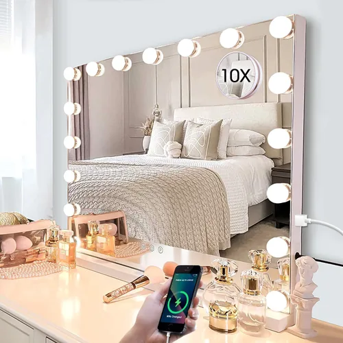 Miniatura 9 de Kottova Espejo de tocador con luces, espejo de maquillaje iluminado de 23 x 18.1 pulgadas con 15 bombillas LED regulables, espejo Hollywood
