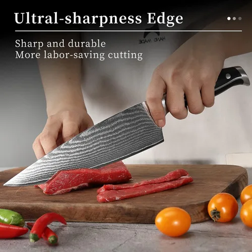 Miniatura 5 de Conjunto de cuchillos de cocina Damasco con bloque - Acero VG10 de 67 capas de afilado al ras, mangos con triple remache, cuchillos de chef, Gris