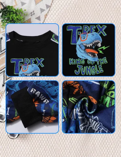 Miniatura 4 de KANGKANG Conjunto de sudadera de manga larga con estampado de letras para niños pequeños, conjunto de pantalones con estampado de dinosaurio