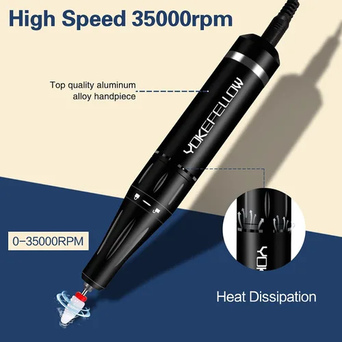 Miniatura 3 de YOKE FELLOW Taladro de uñas profesional - Taladros de uñas de 35000 RPM para uñas acrílicas, máquina profesional de brocas de uñas para eliminación