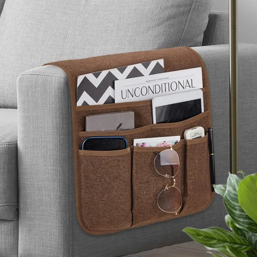 Miniatura 14 de Teniux Organizador de sillón con control remoto para sofá reclinable, organizador antideslizante con 5 bolsillos para revista, tableta, teléfono
