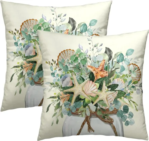 Miniatura 40 de Juego de 2 fundas de cojín decorativas con bandera americana y flores de amapola roja y azul, 16 x 16 pulgadas, fundas cuadradas para sofá, sillón