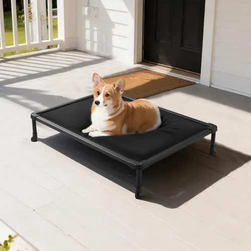 Veehoo Cama Elevada para Perros a Prueba de Masticación, Catre Elevado Duradero para Mascotas con Colchoneta Impermeable Rellena de Algodón PP Negro